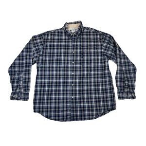 Columbia Men's XL Button Up Plaid Flannel Shirt Navy Blue Long Sleeve Casual